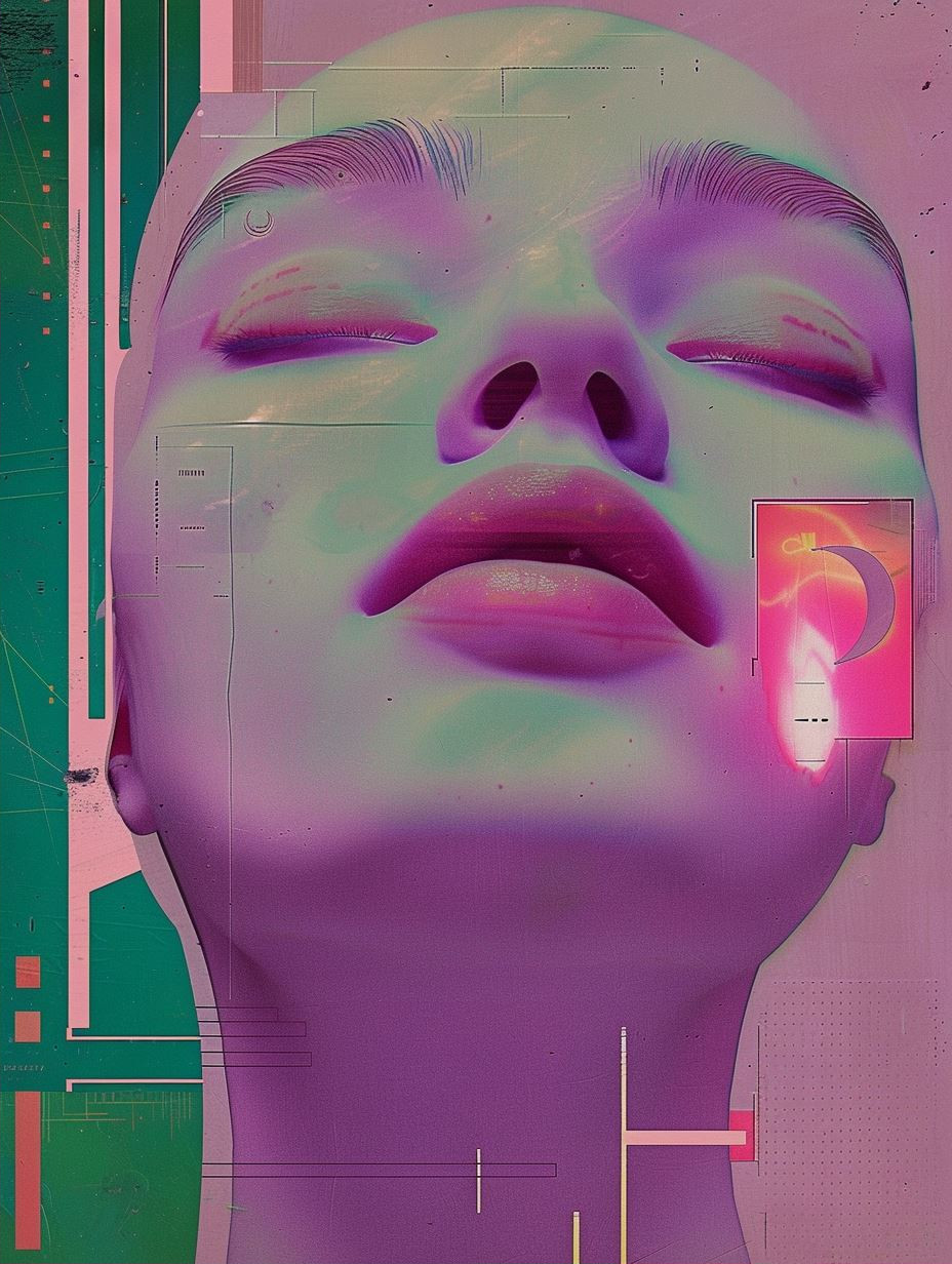 Neon Glitch Cybernetic Portrait Study - Image 2