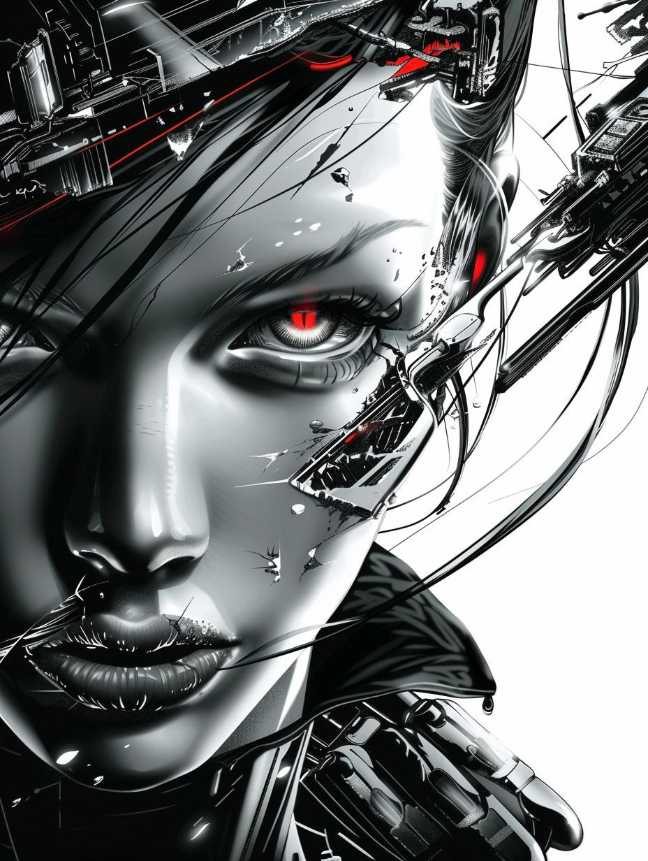 Monochrome Cybernetic Humanoid Portraits - Image 4