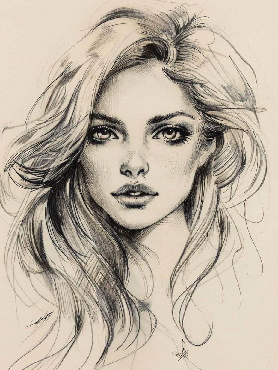 Ethereal Gaze: Pencil Portrait Studies - Image 3