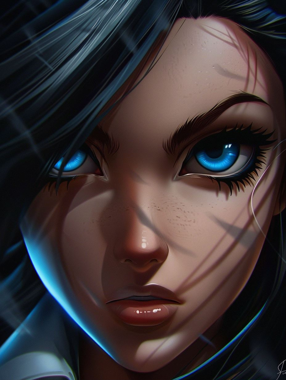 Azure Gaze: Digital Portraits of Intensity - Image 1