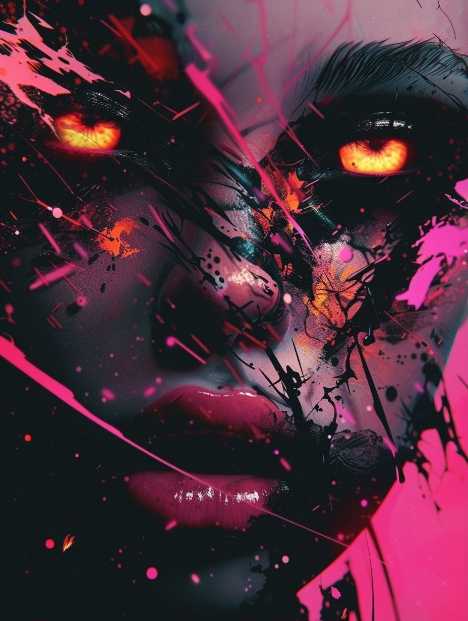 Neon Chaos Cybernetic Portrait