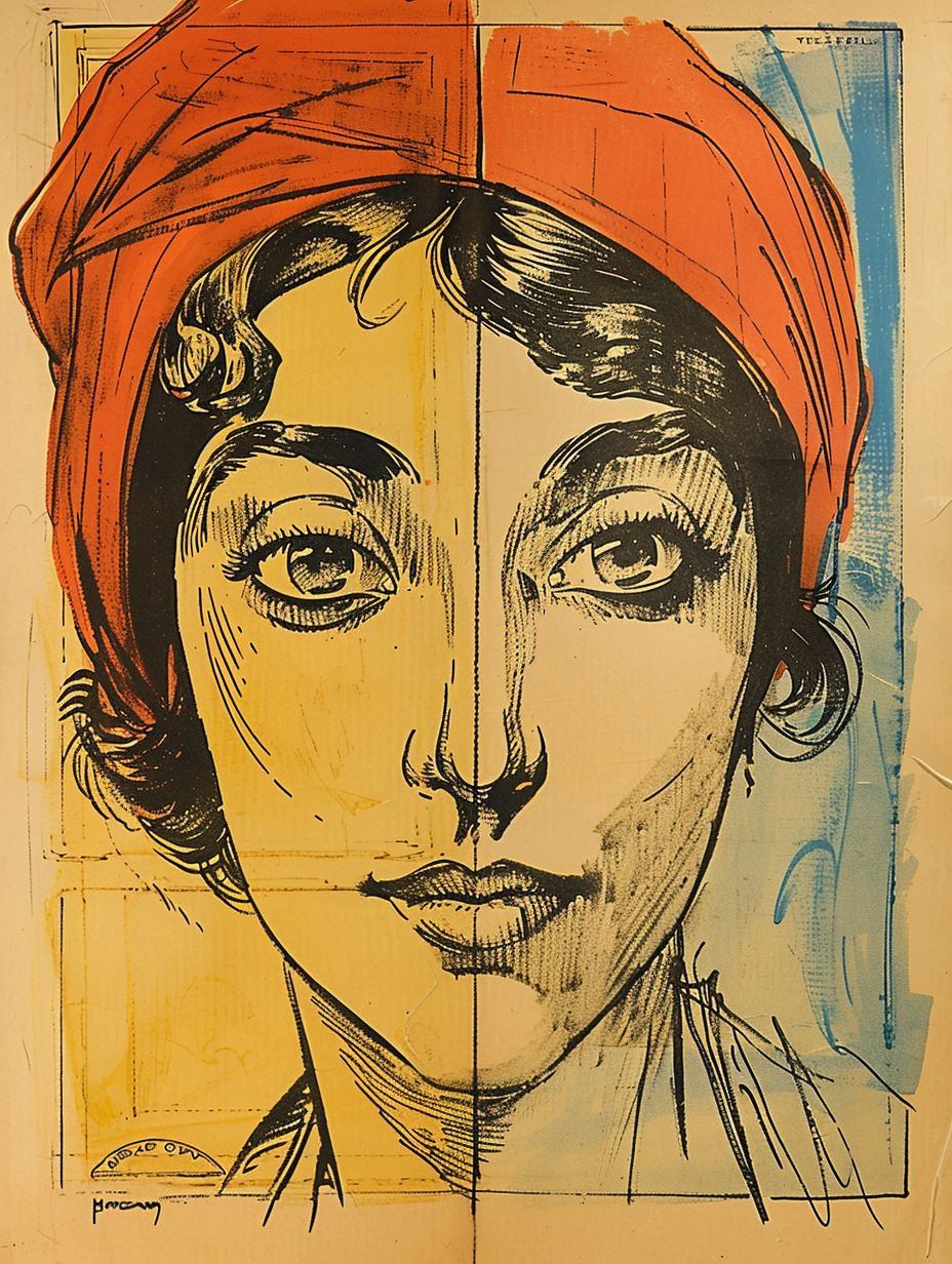 Four Vintage Stylized Female Portraits - Image 2