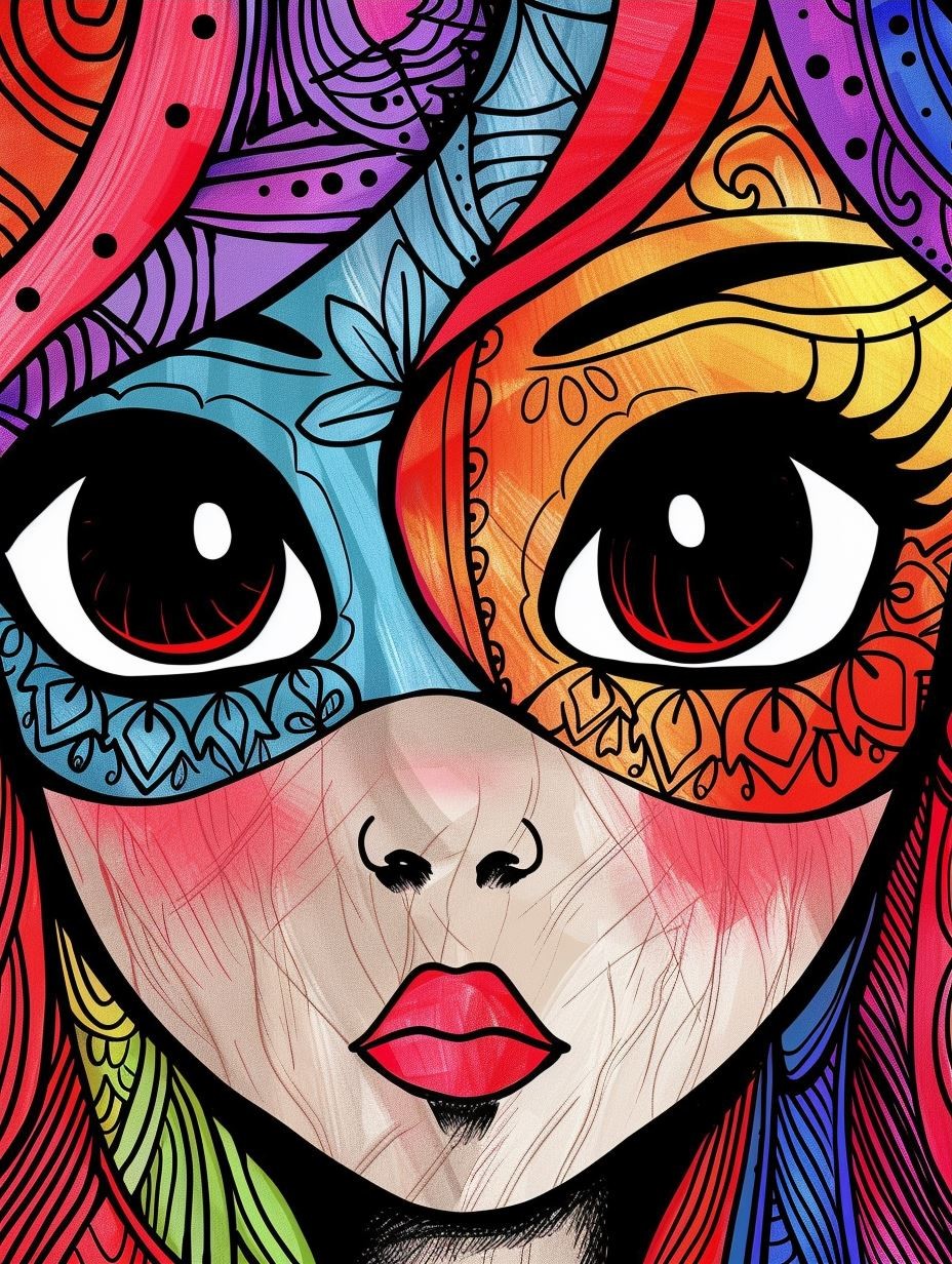 Whimsical Ink and Pastel Portrait - Image 3