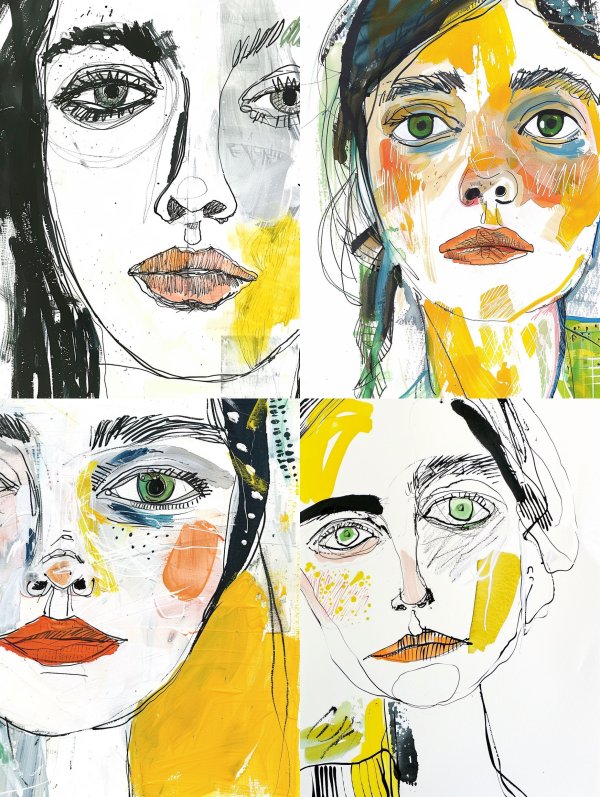 Abstract Quad-Panel Female Portrait Study
