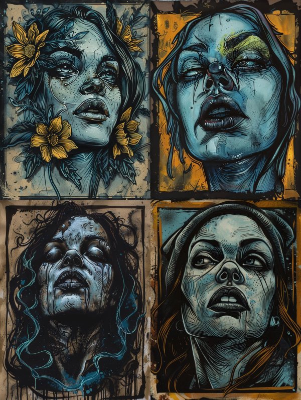 Melancholy Blue Floral Portraits
