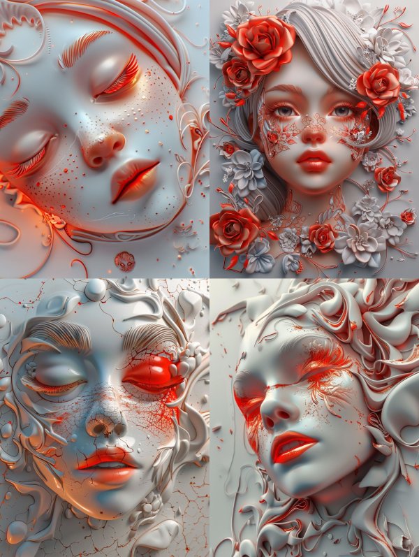 Ethereal Crimson Sculpted Faces