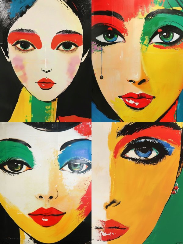 Vibrant Pop Art Quad Portrait of a Woman