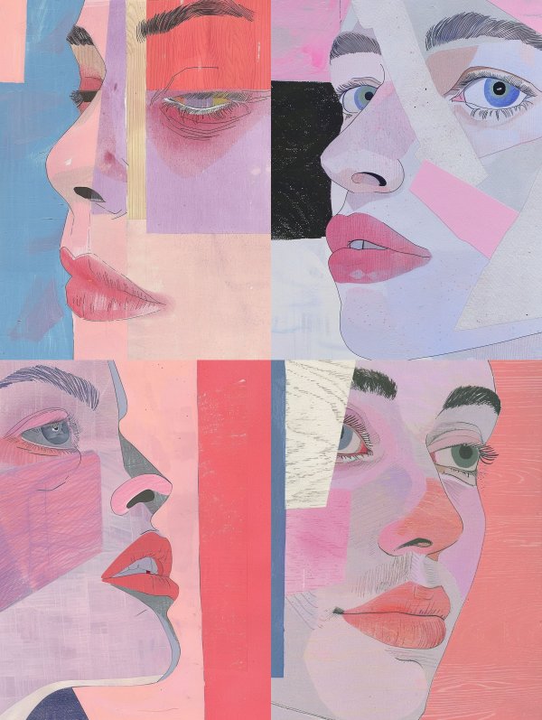 Fragmented Faces in Pastel Collage