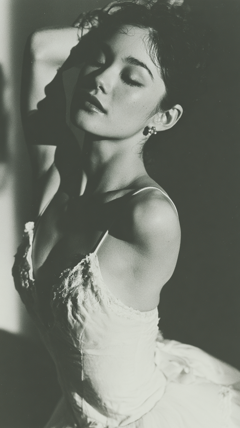 Ethereal Japanese Ballerina in Monochrome - alternate
