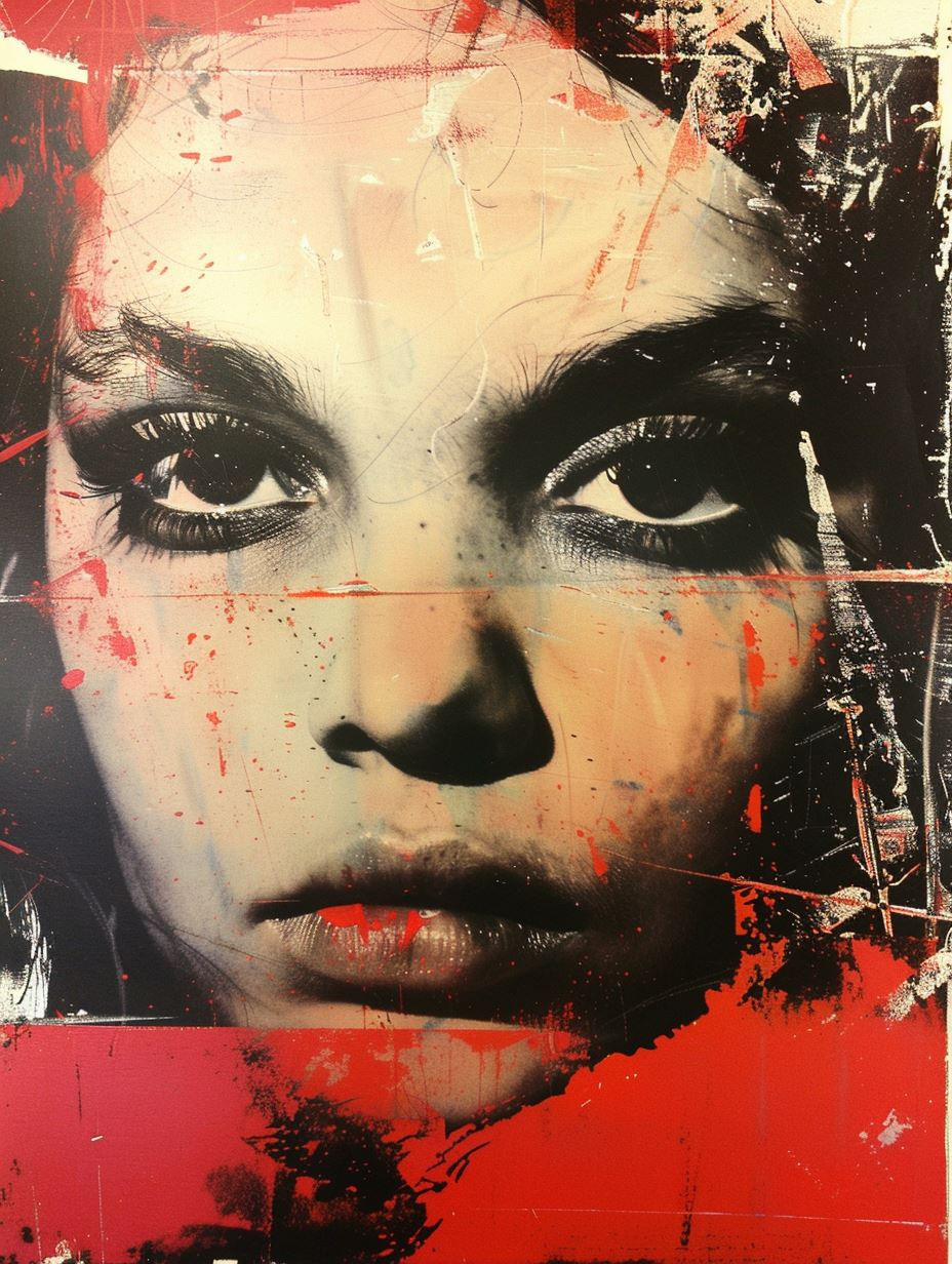 Fragmented Gazes in Red and Black - Image 1