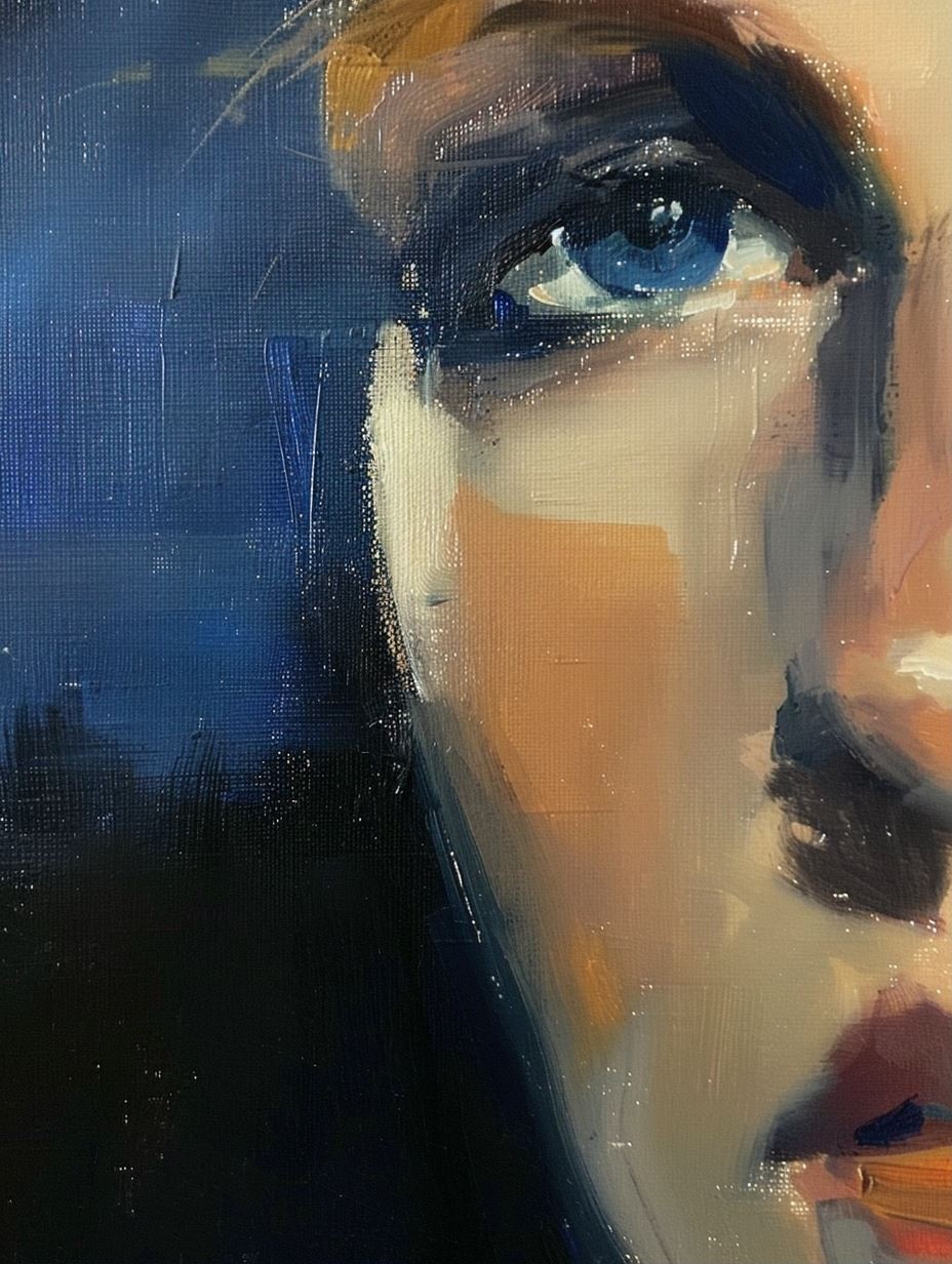 Azure Gaze Oil Portrait