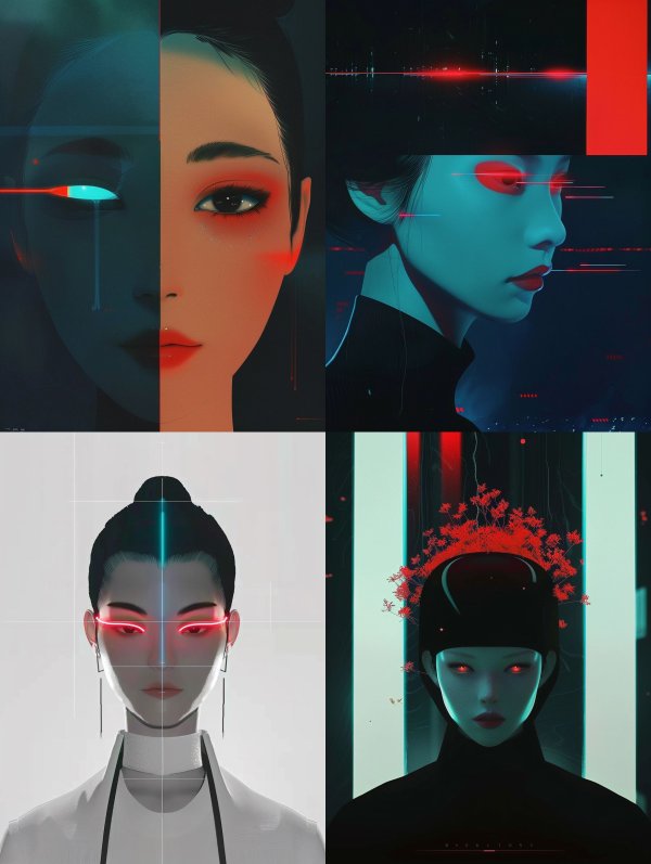 Neon Cybernetic Humanoid Portraits