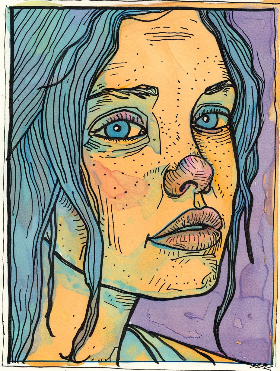 Whimsical Ink Portrait of Melancholy - Image 4