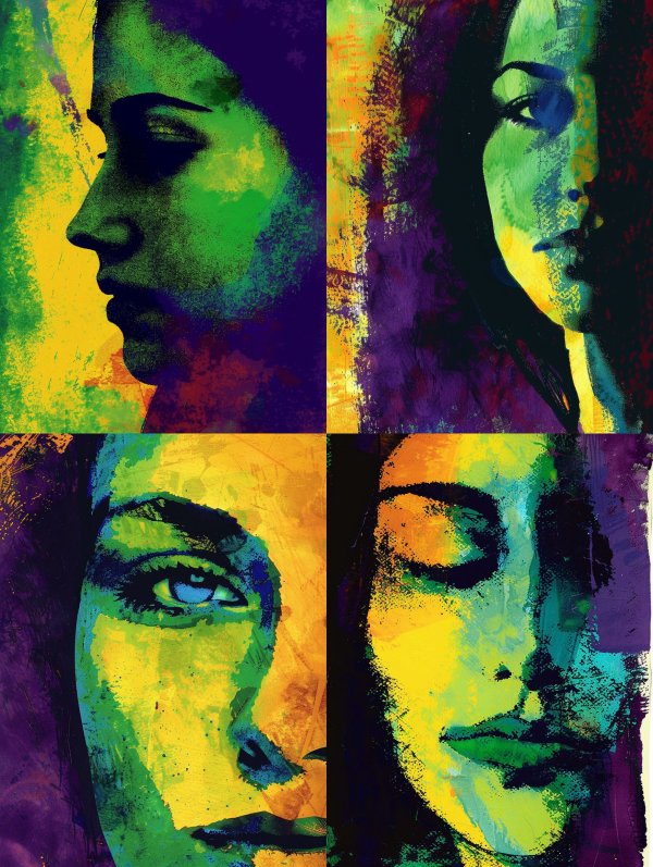 Vibrant Neon Portrait Quadriptych