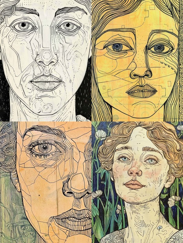 Intricate Linear Portrait Studies