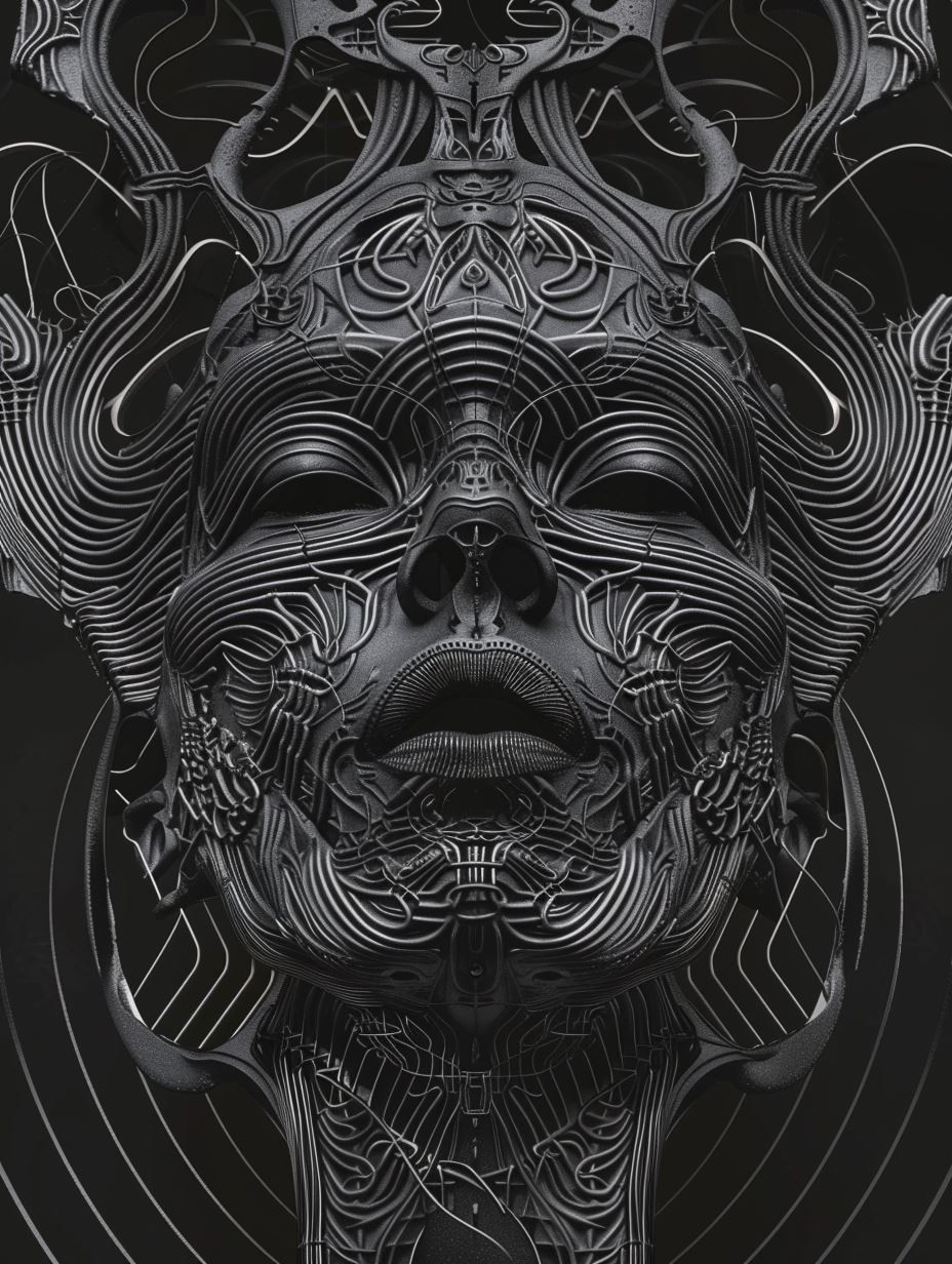 Biomechanical Surrealist Monochromatic Portrait - Image 2
