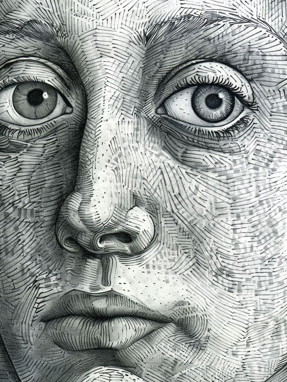 Intricate Stippled Portrait Study - Image 4
