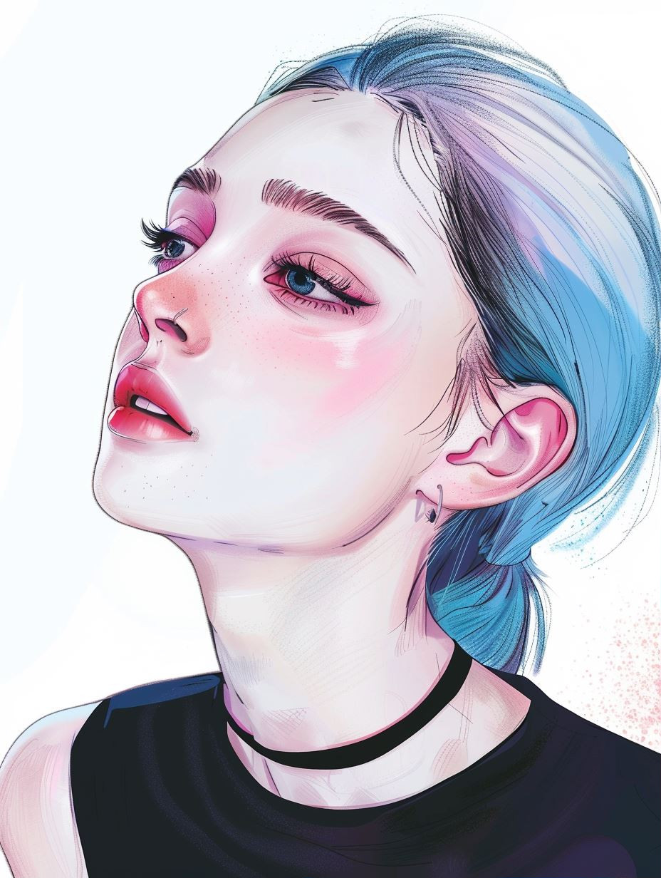 Ethereal Blue Pastel Portrait