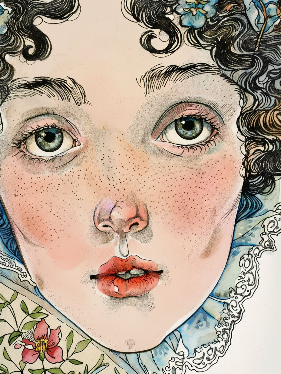 Vintage Ink and Watercolor Portrait - Image 1