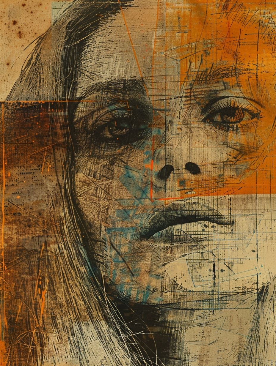 Fragmented Portraits in Ochre - Image 1