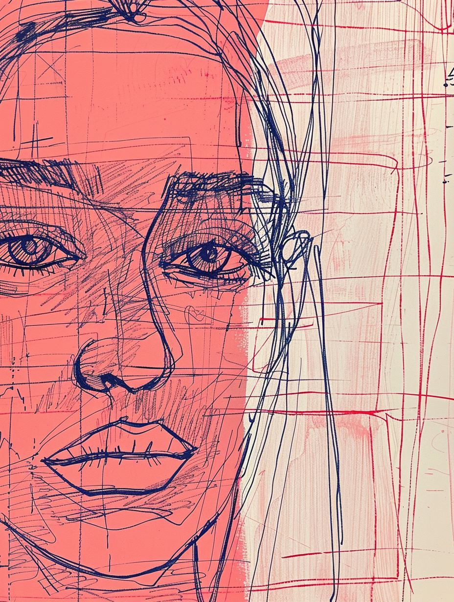 Abstract Crimson Linear Portrait - Image 1