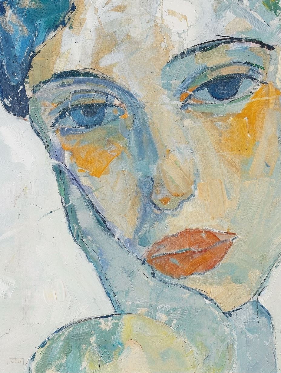 Ethereal Blue Impressionist Portrait - Image 1