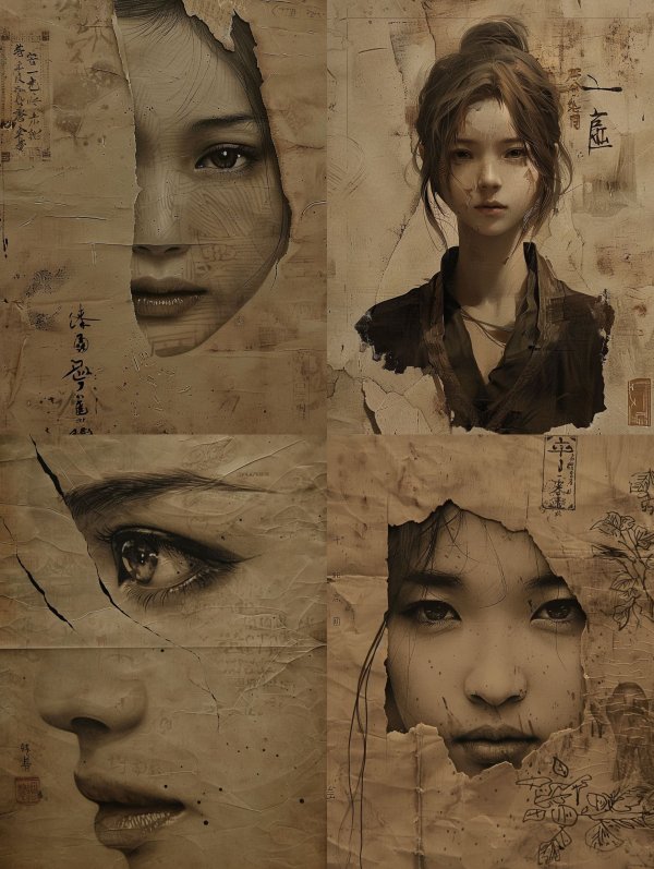 Ancient Ink Portrait Fragments