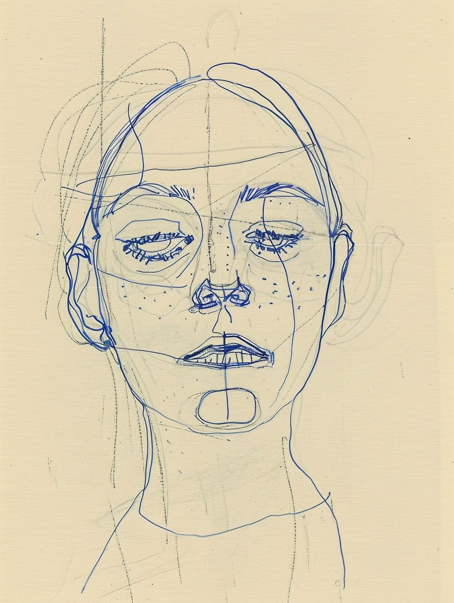 Azure Ink Conceptual Portrait Sketch