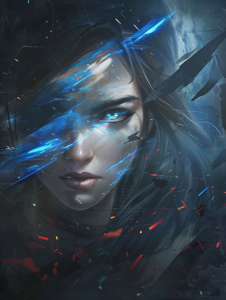 Azure Gaze in Digital Storm - Image 3