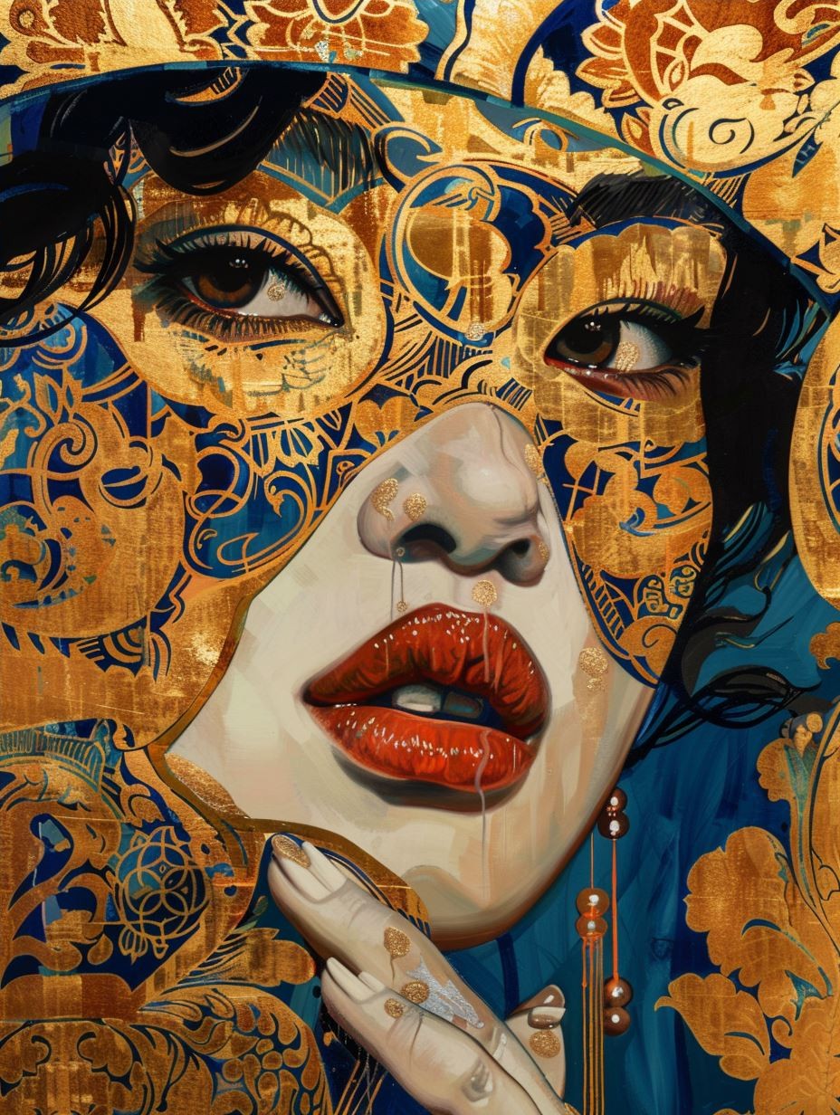 Gilded Azure Floral Portrait - Image 4