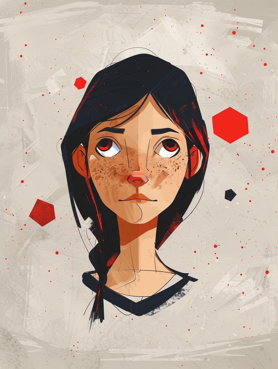 Melancholy Gaze in Crimson Accents - Image 1