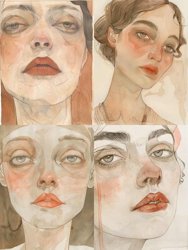 Ethereal Gazes in Watercolor