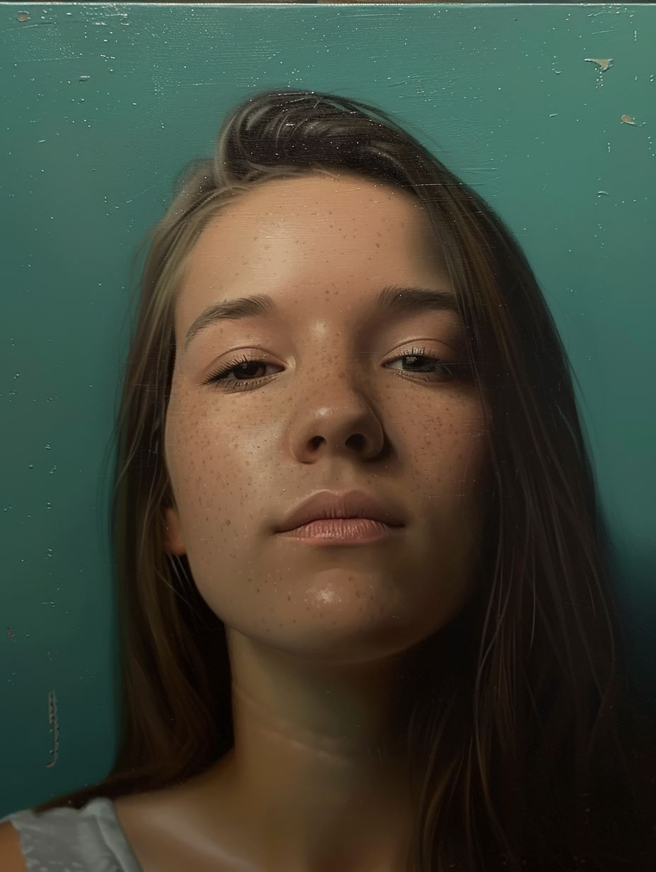 Serene Gaze in Teal Shadows - Image 3