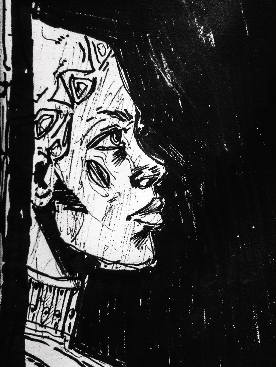 Ink Noir Portrait of Solitude - Image 1