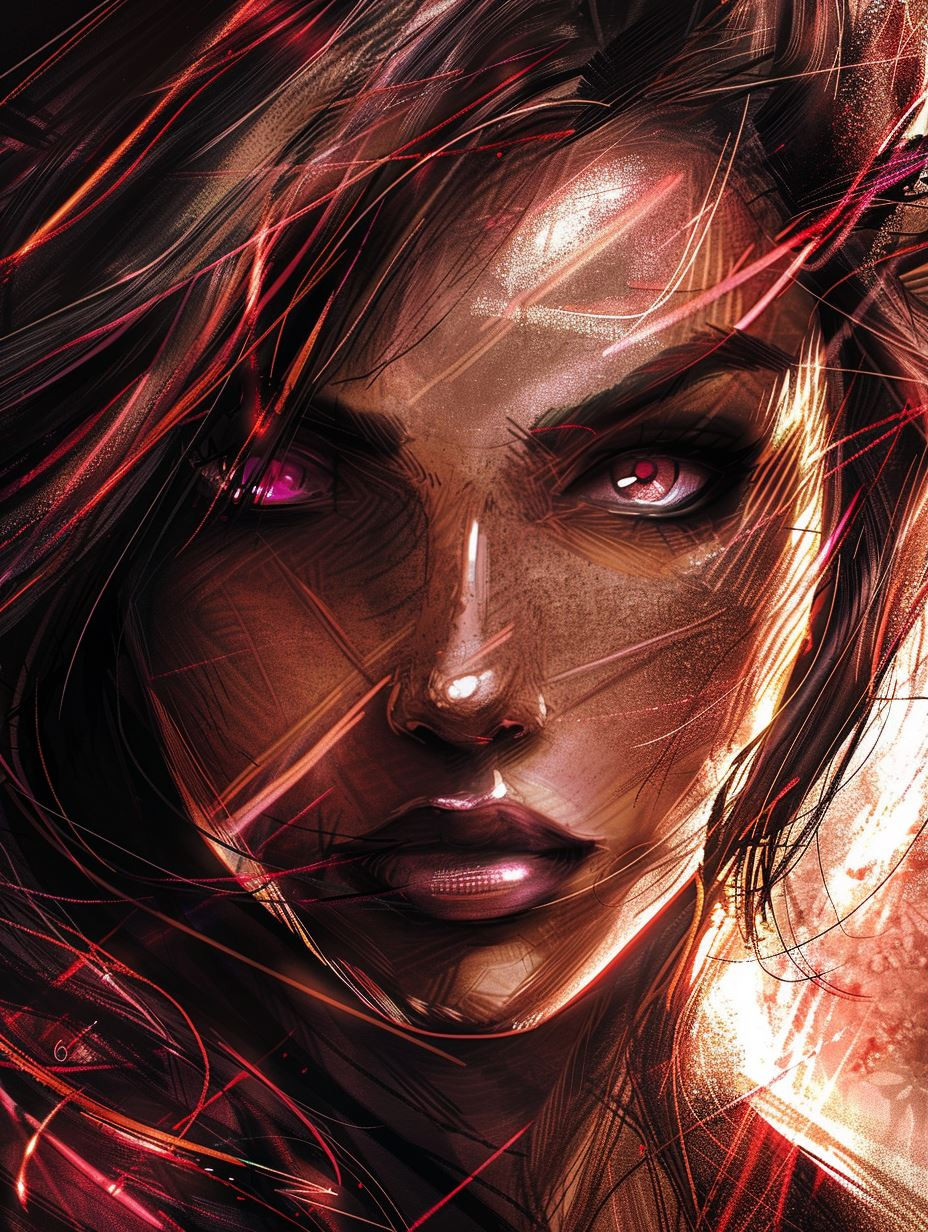 Crimson Ember Digital Portrait