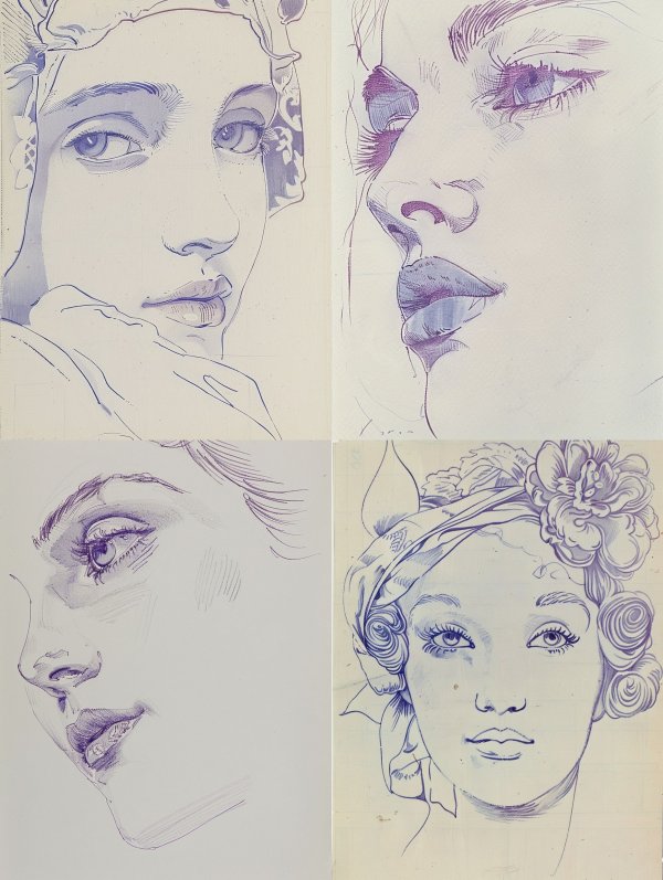 Ethereal Violet Portrait Sketches