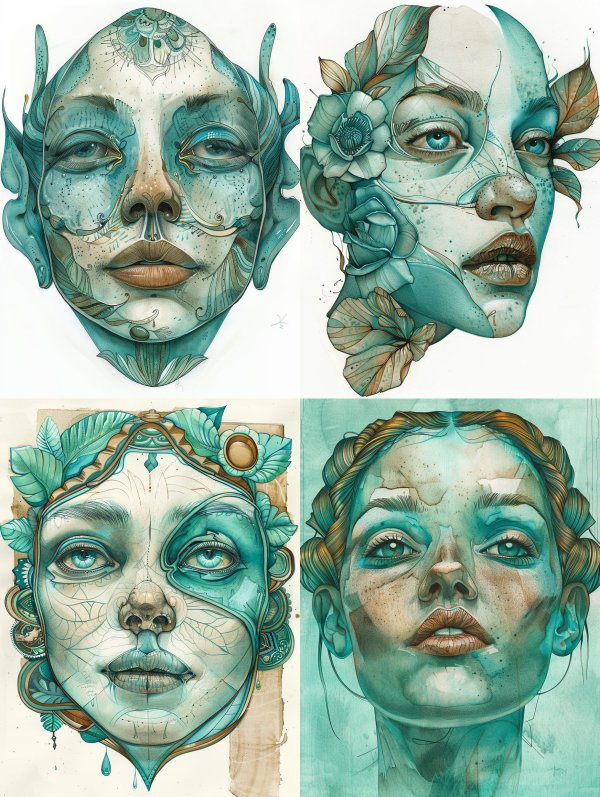Ethereal Teal Surrealist Portrait