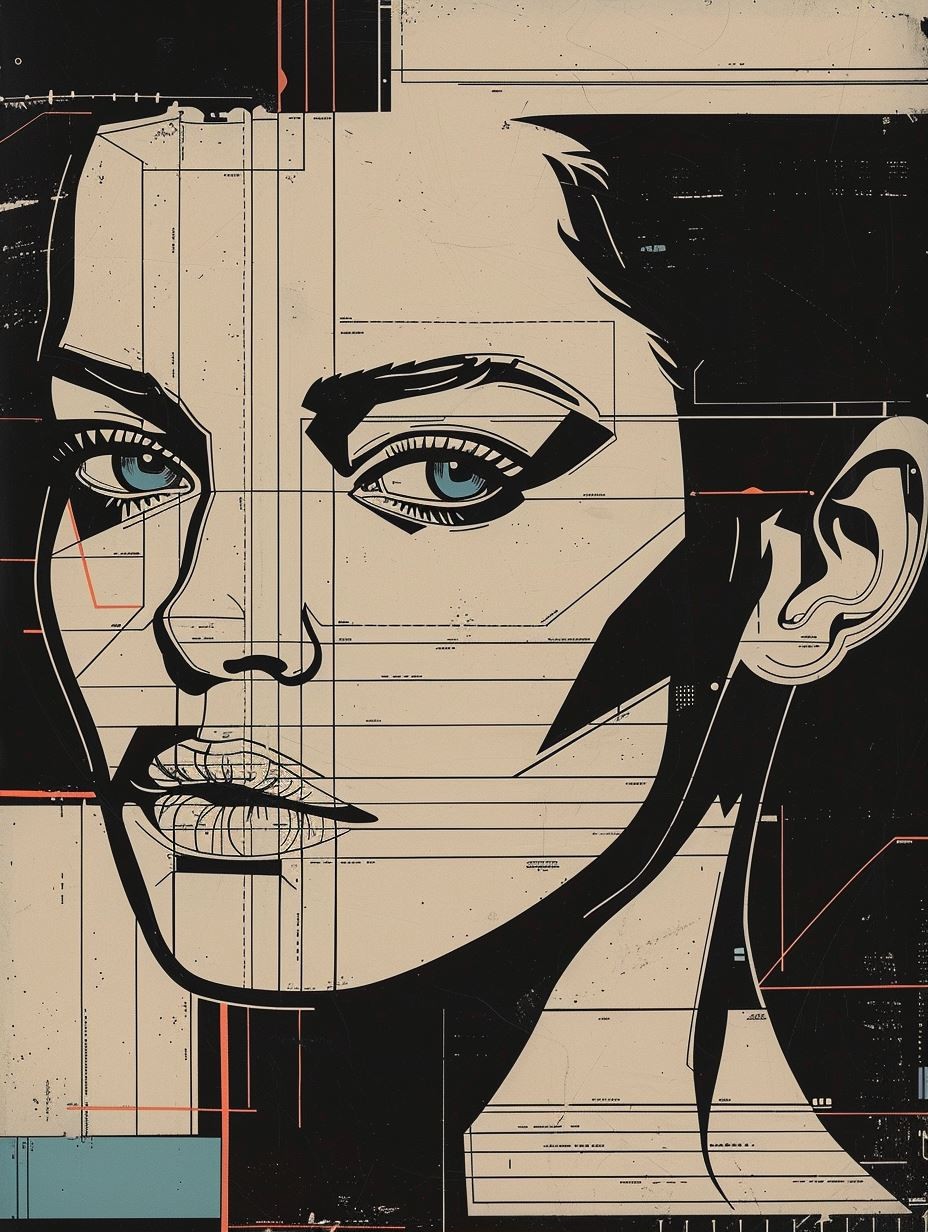 Cybernetic Blueprint Portrait Art