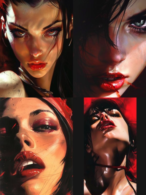 Crimson Shadows: Digital Portraits of Intensity