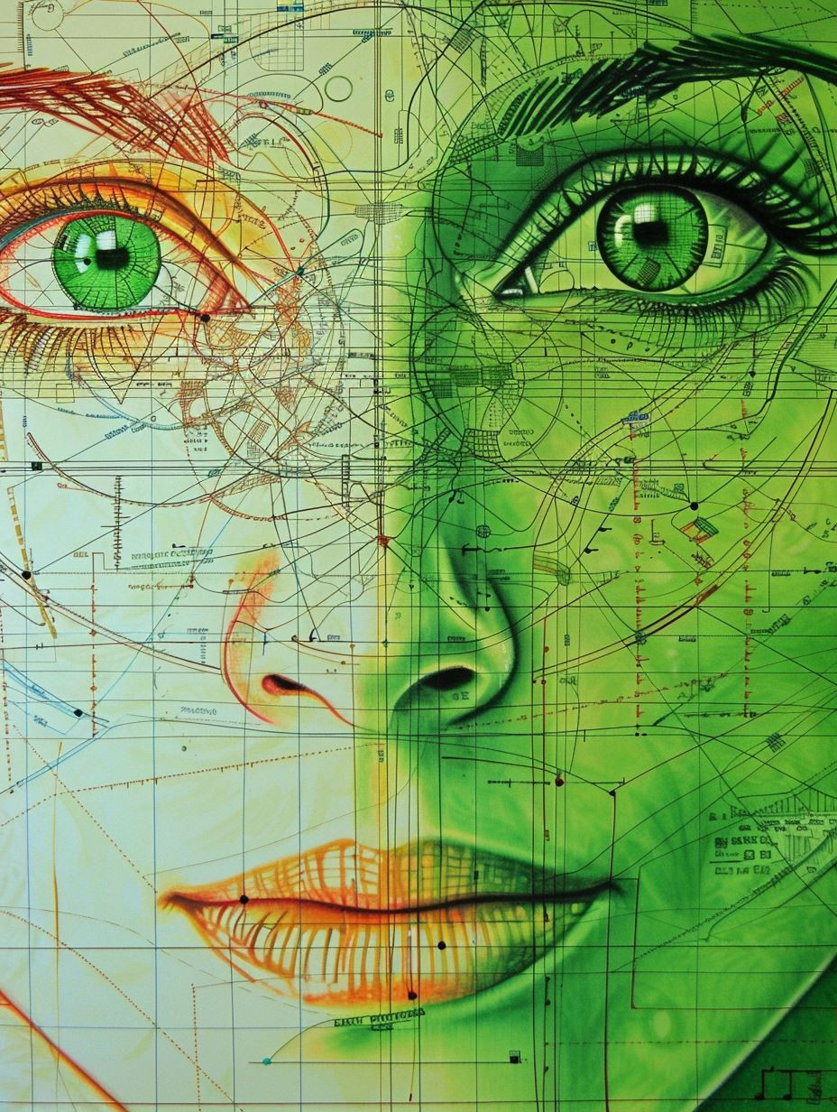 Ethereal Green Geometric Portraits - Image 1