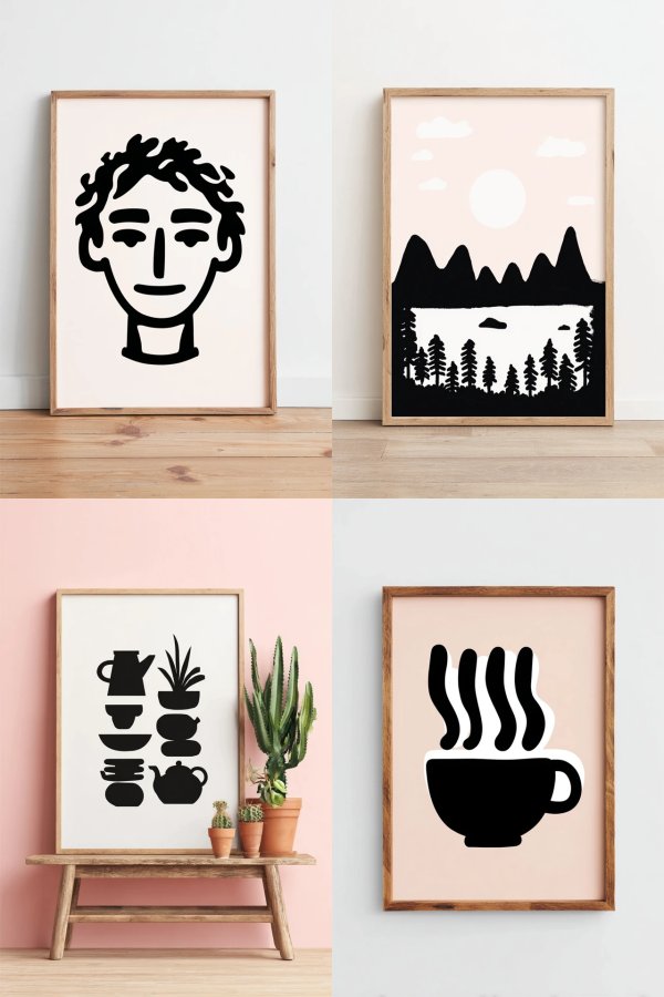Minimalist Black and White Art Set