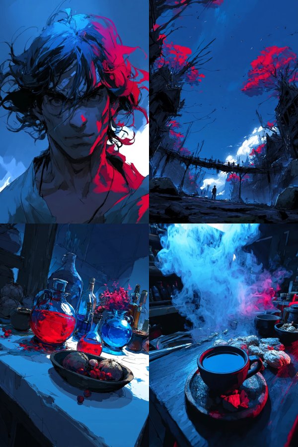 Crimson Shadows and Azure Dreams