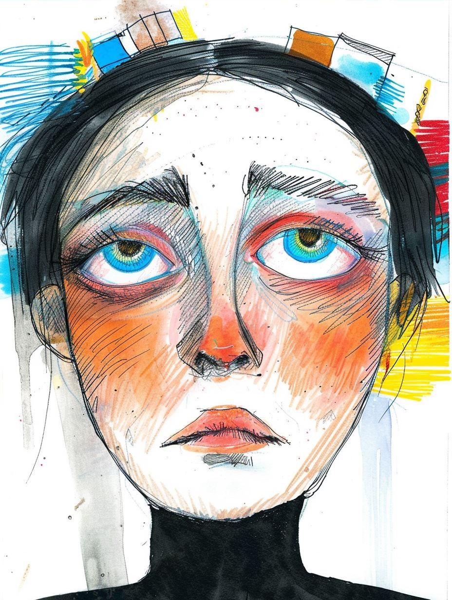 Vibrant Mixed Media Portrait Study - Image 3