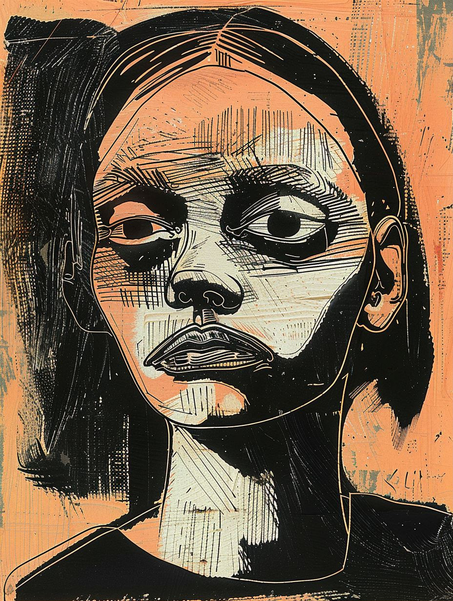 Amber Linocut Portrait