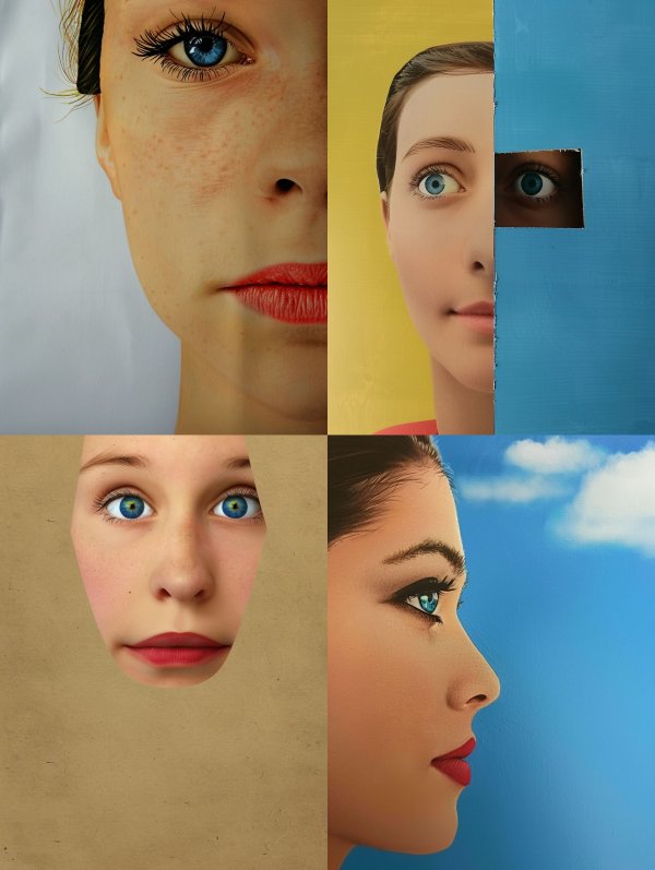 Fragmented Gazes of a Blue-Eyed Woman