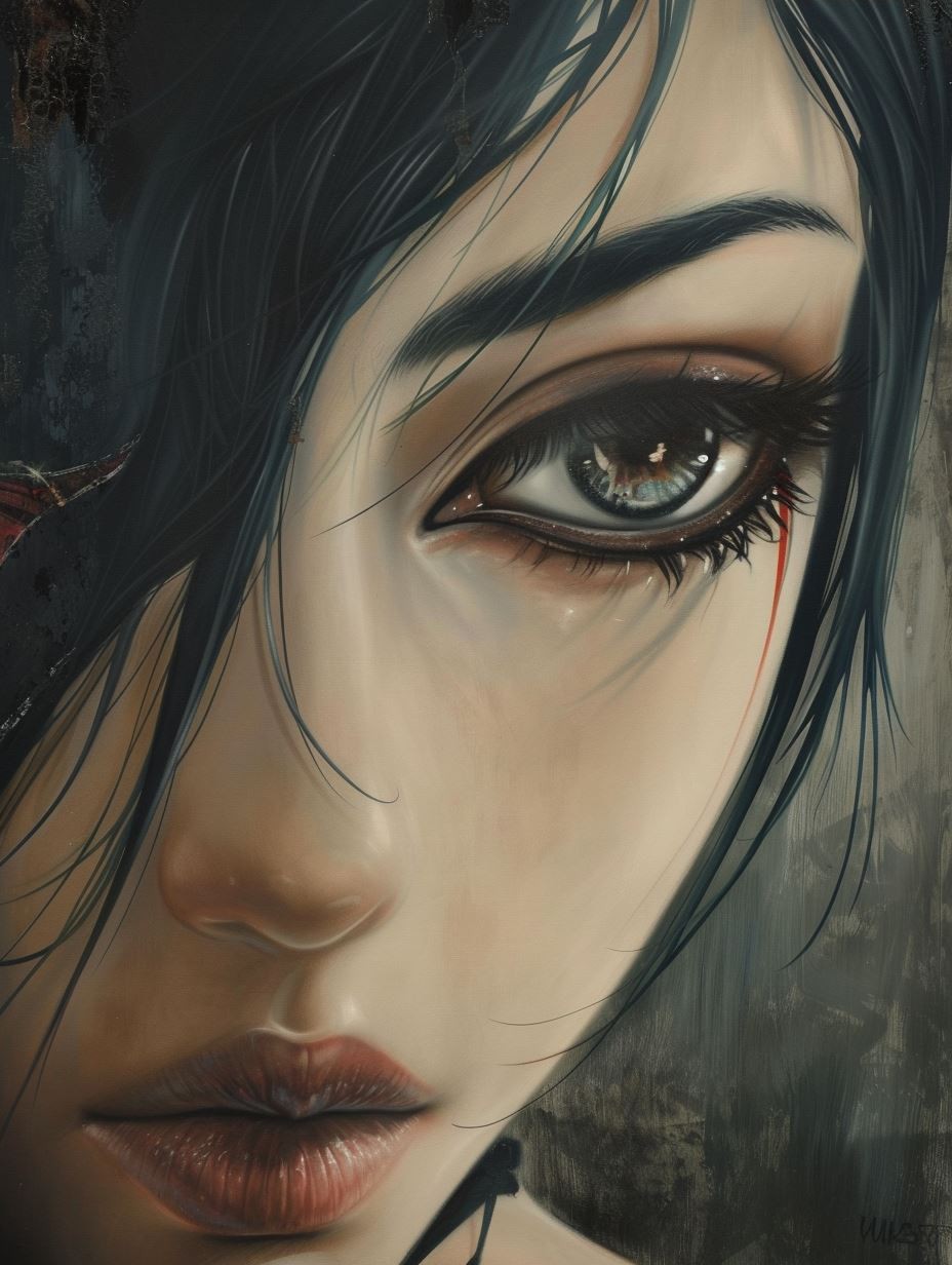 Melancholy Gaze in Dark Ink - Image 4