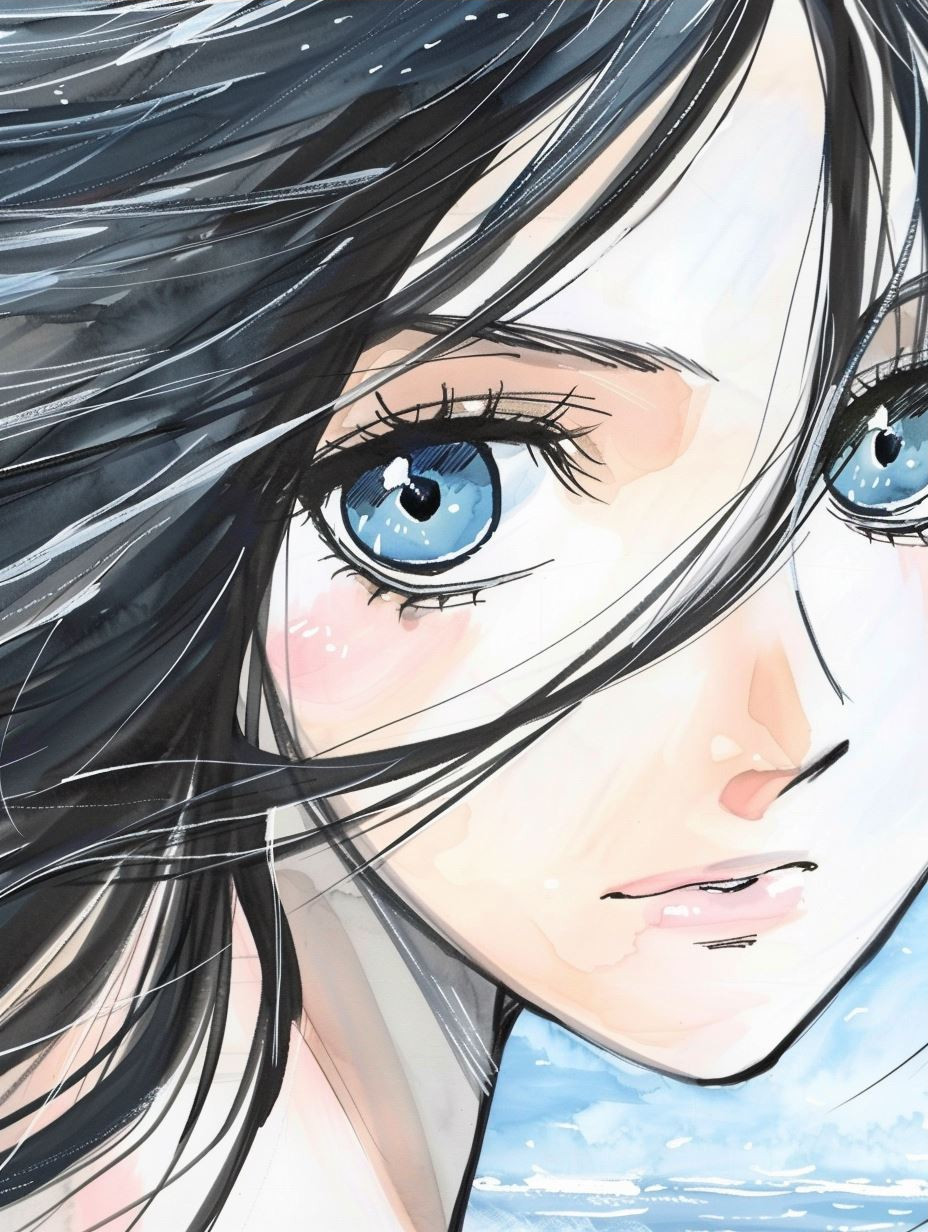 Melancholic Ink Anime Portrait - Image 3