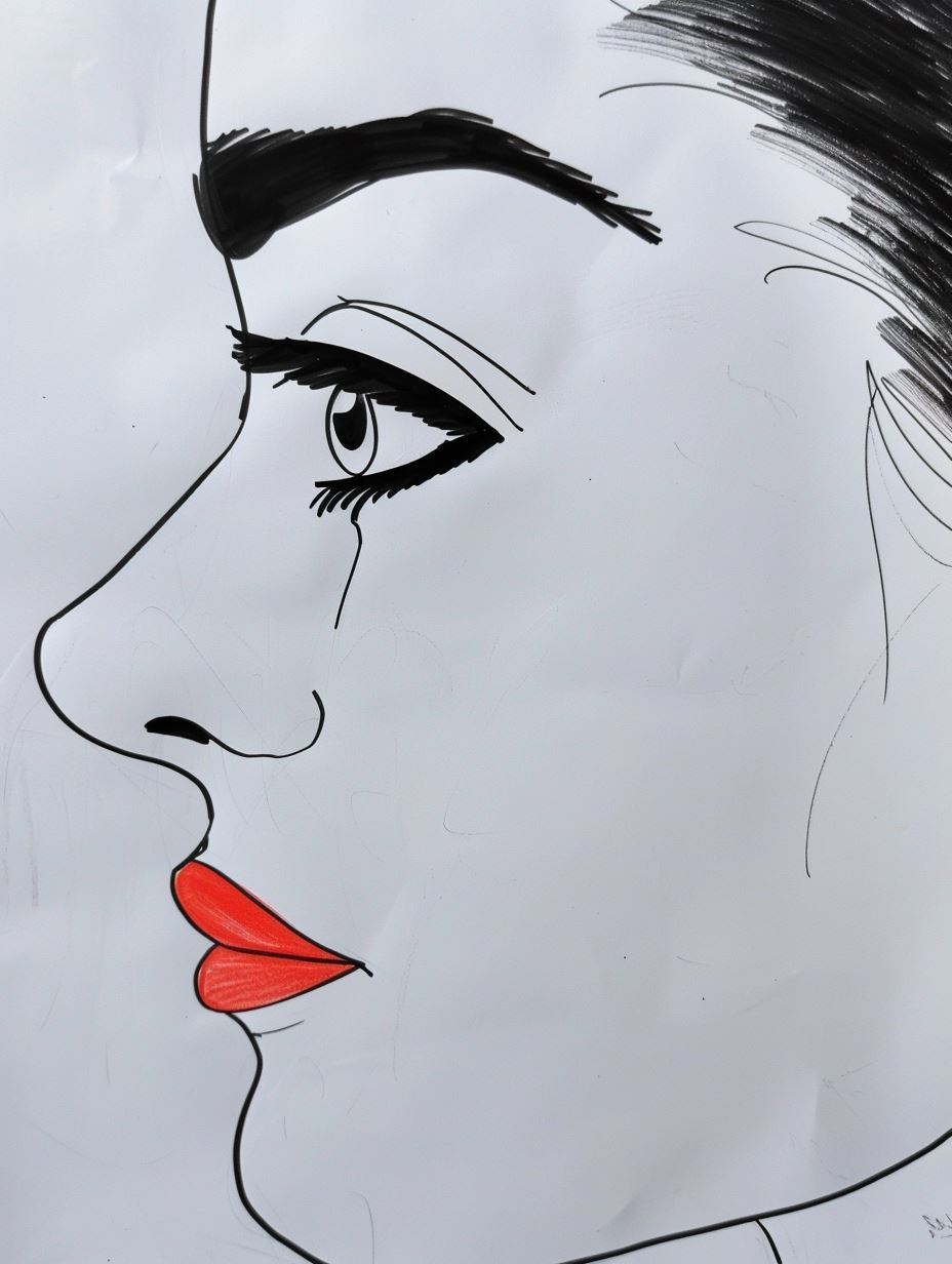 Minimalist Ink Portrait with Crimson - Image 1