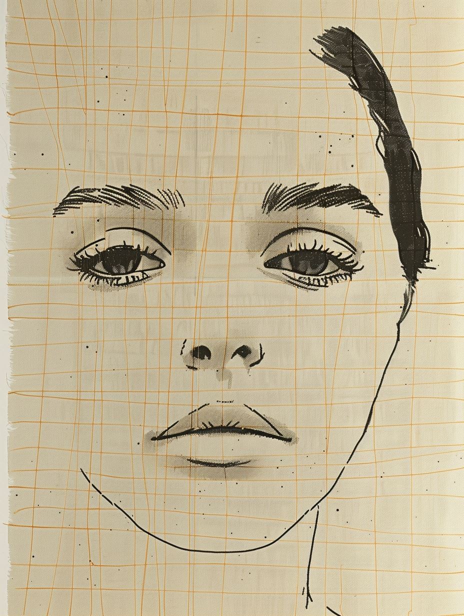Minimalist Ink Portrait on Grid - Image 1