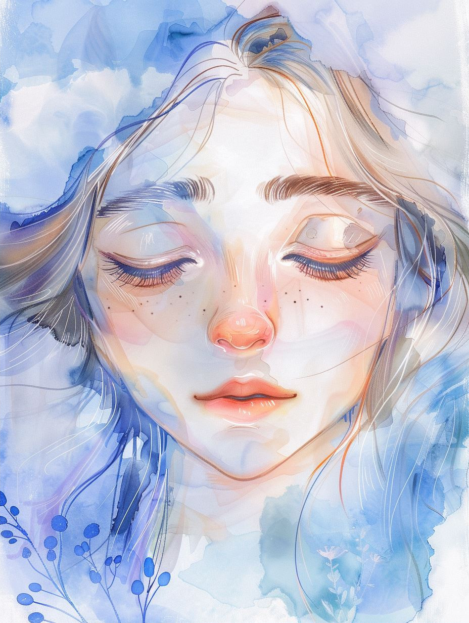 Ethereal Blue Watercolor Portraits - Image 2